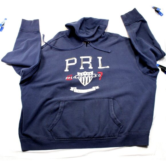 Polo Jeans Co Navy Hoodie XXL PRL Big Logo Distressed Sweatshirt *Flaws* - Picture 1 of 9